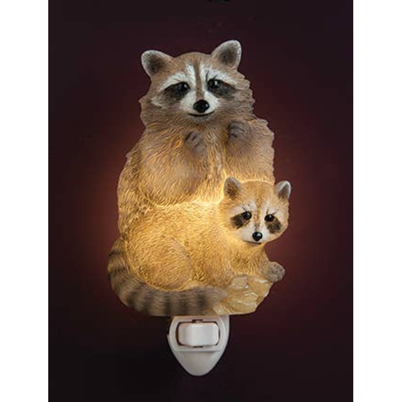 Raccoons Mom & Baby Night Light- Handpainted Realistic