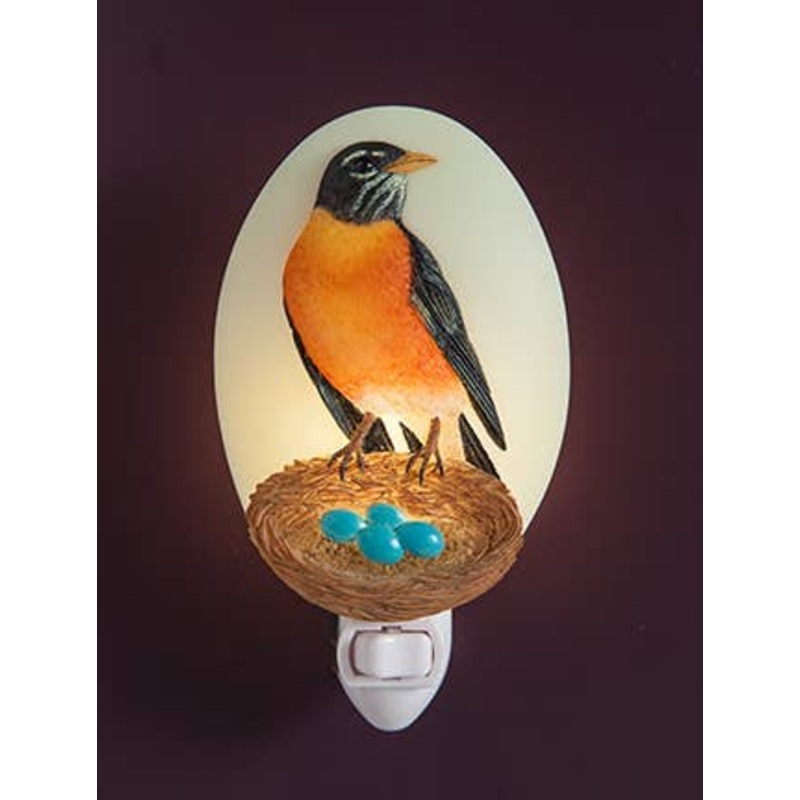 Robin With Nest Night Light- Handpainted by Ibis and Orchid