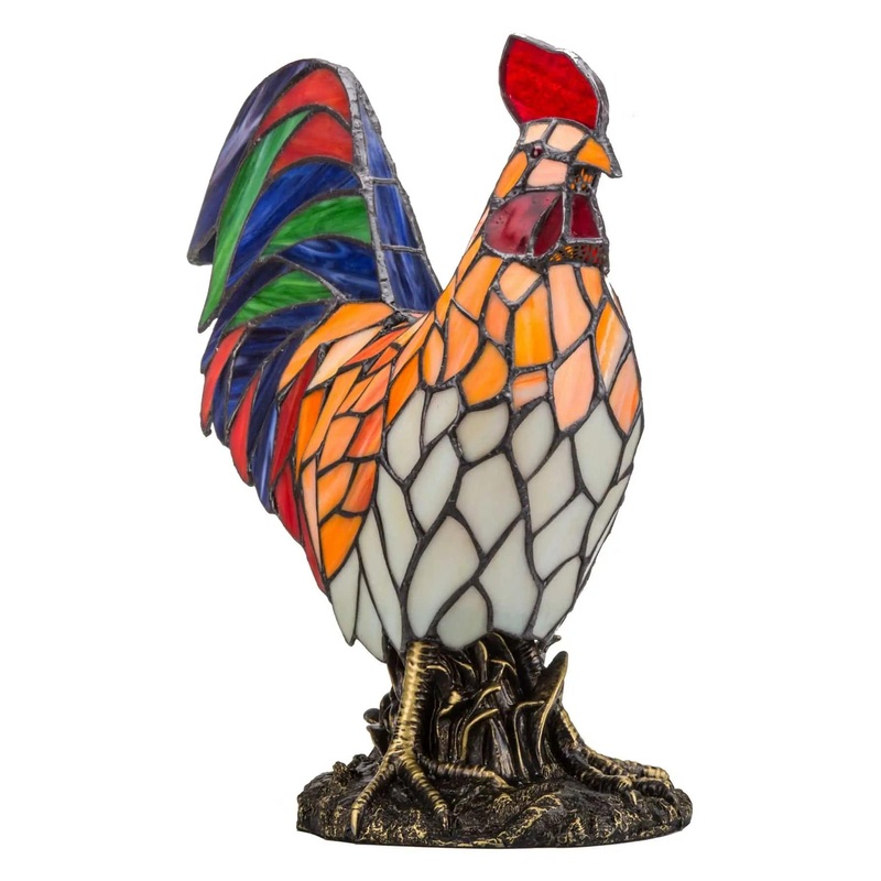 Rooster Tiffany Style Colorful Chicken Stained Glass Lamp or Hanging Panel
