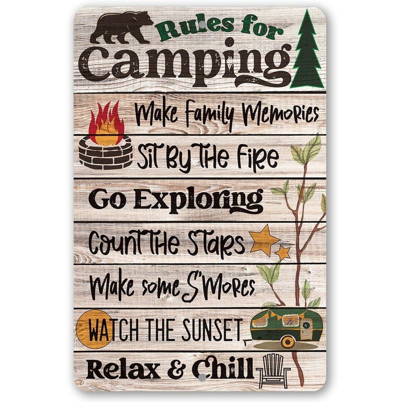 Rules for Camping Inspirational Metal Sign