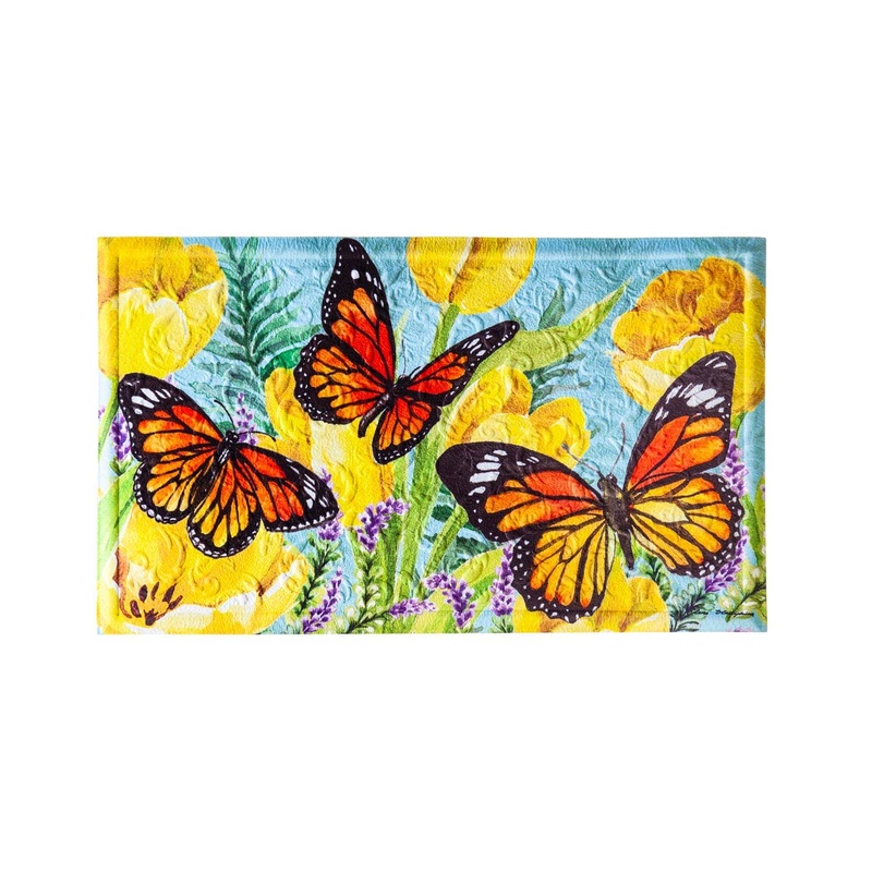 Tulip and Butterfly Colorful Embossed Floor Mat for Entrance Patio or Kitchen