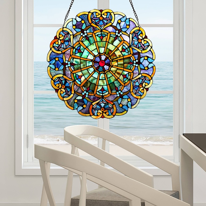 Adeline Blue Webbed Heart Stained Glass Window Panel 22"H