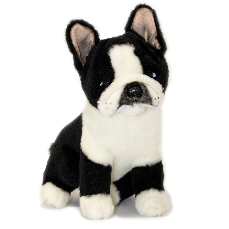 Black and White Sitting Realistic French BulldogSize 30cm/12"
