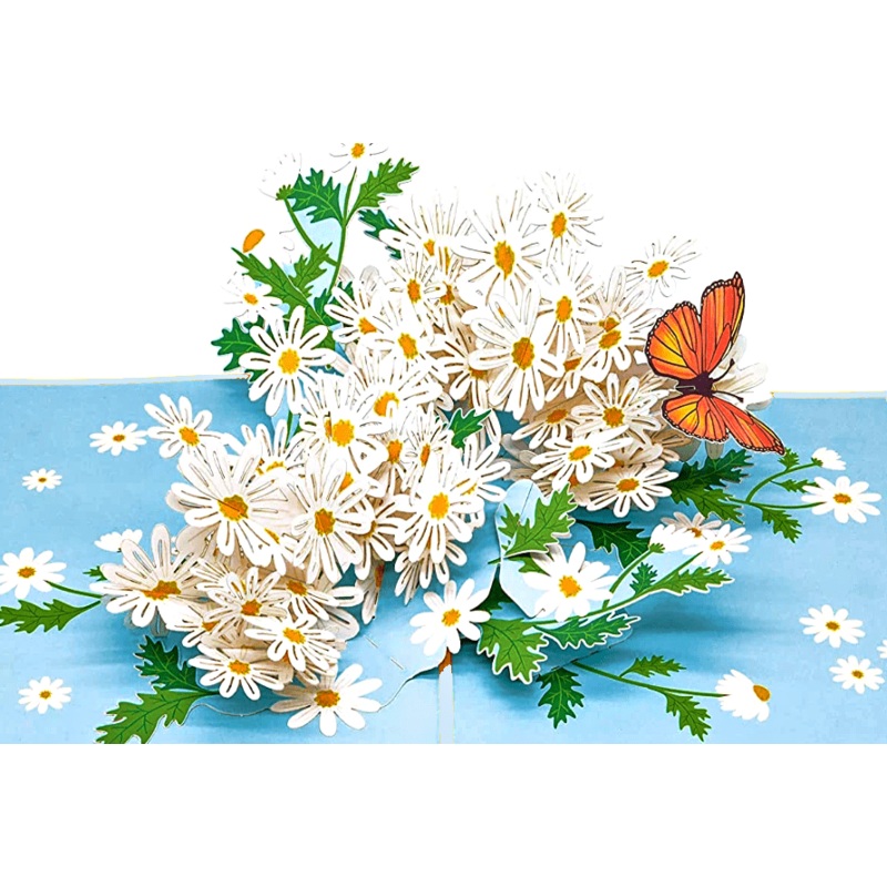 Monarch Butterfly and Daisies Flower 3D Pop-up Greeting Card