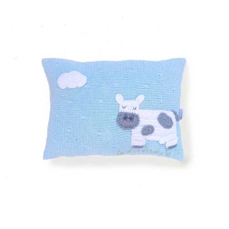 Baby Blue Cow Pillow Handmade Knit Mini Pillow