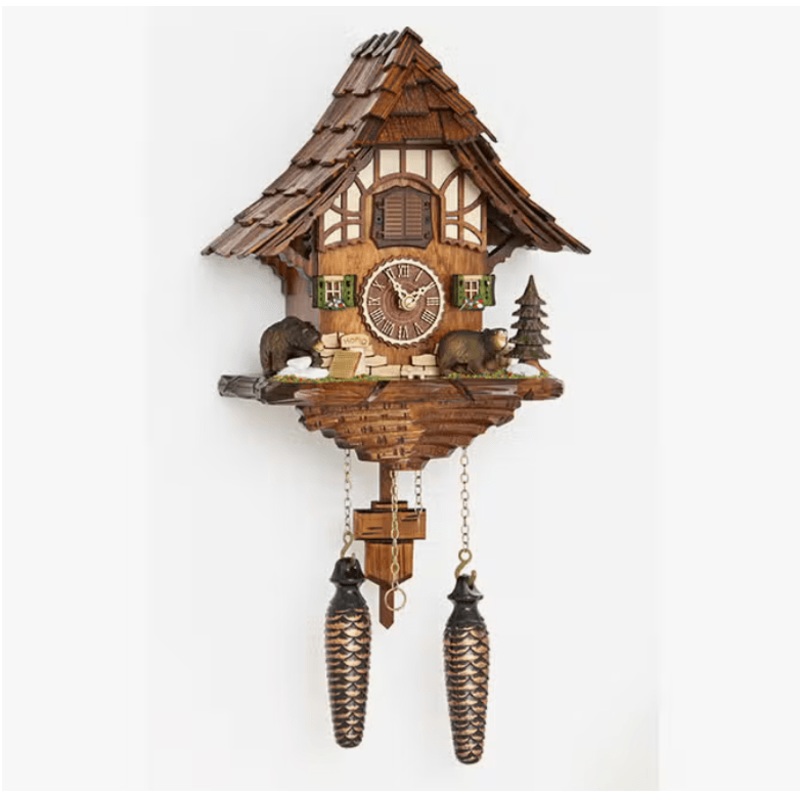 Bears and Cabin Fine Cuckoo Clock Made in Germany Baiersdorf
