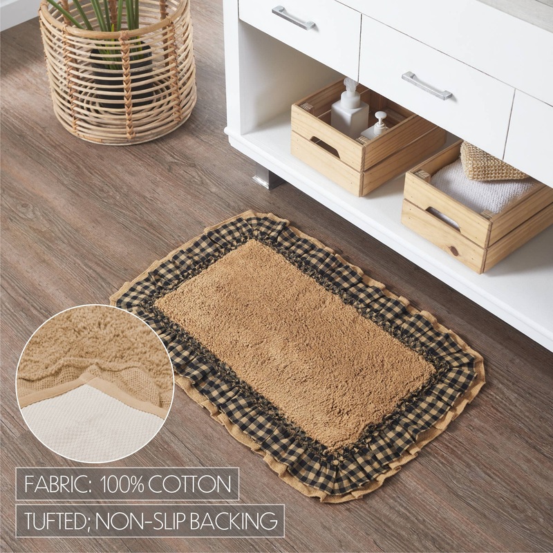 Burlap Natural w/ Black Check Bathmats Farmhouse Favorite!