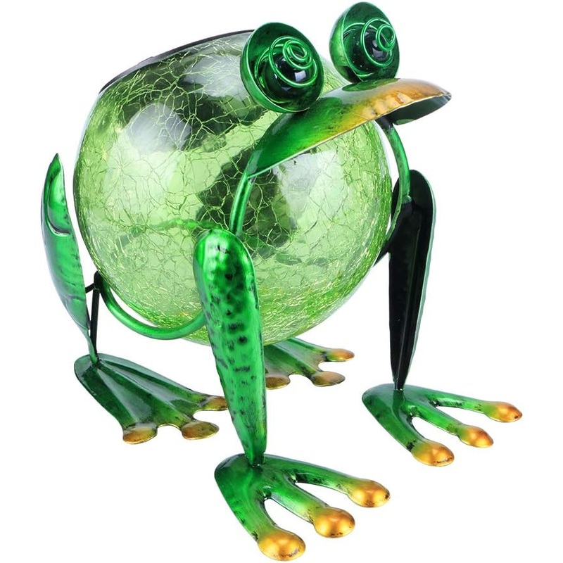 Crackled Glass Solar Frog Garden Decoration Statuary