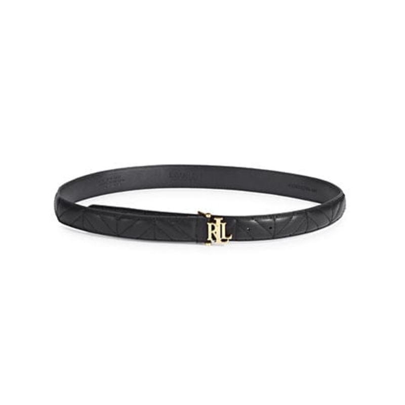 Lauren Ralph Lauren Quilted Leather Belt-BLACK-X-Large