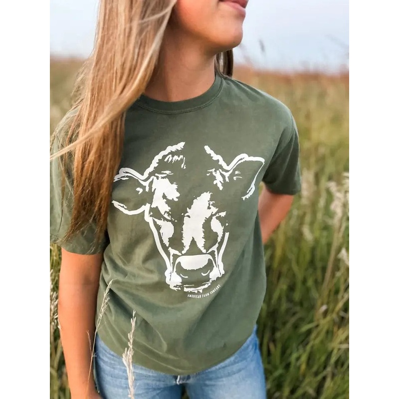 Western Cow Moss Green Farm T-Shirt
