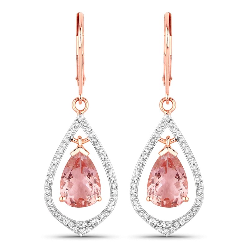 Morganite and Diamond Drop Earrings 14K Rose Gold