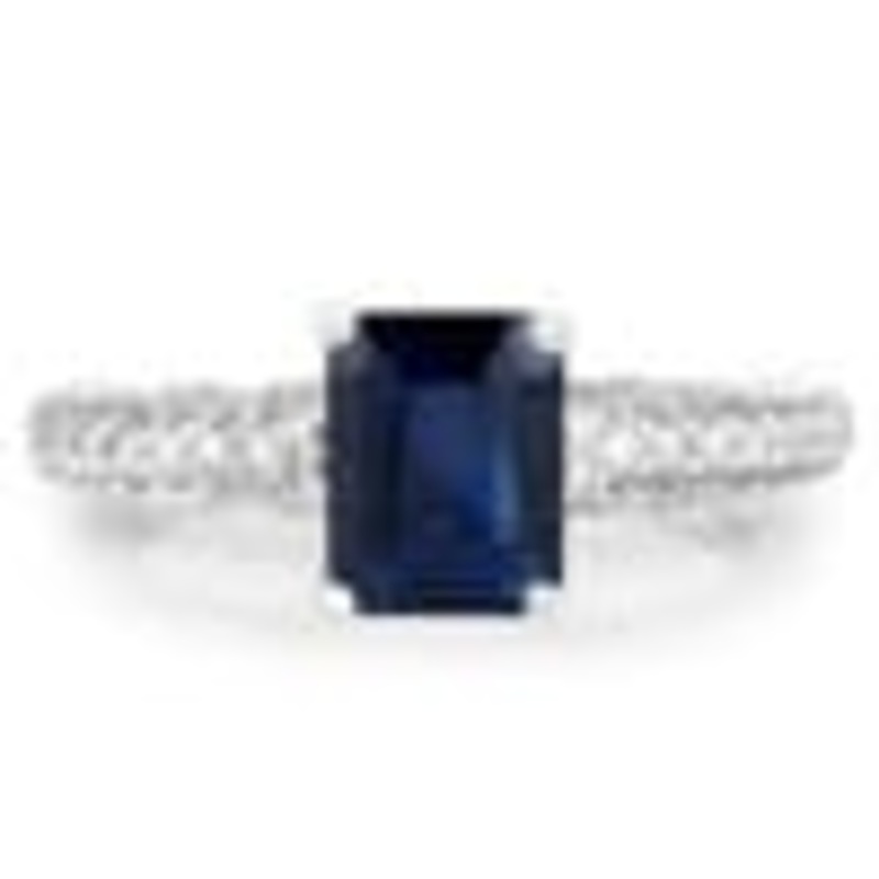 1ct Emerald Cut Blue Sapphire and Diamond Solitaire Ring 14K Gold