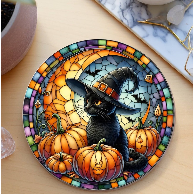 Black Cat Glass Coaster