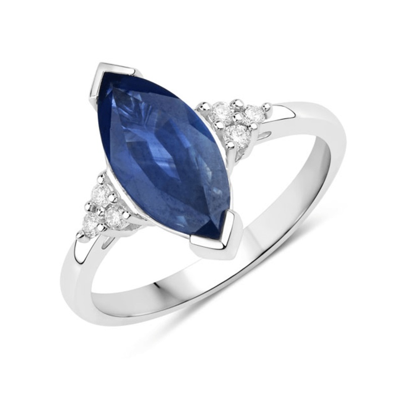 Blue Sapphire Marquise Diamond Accent Ring 14K White Gold 4.83ctw