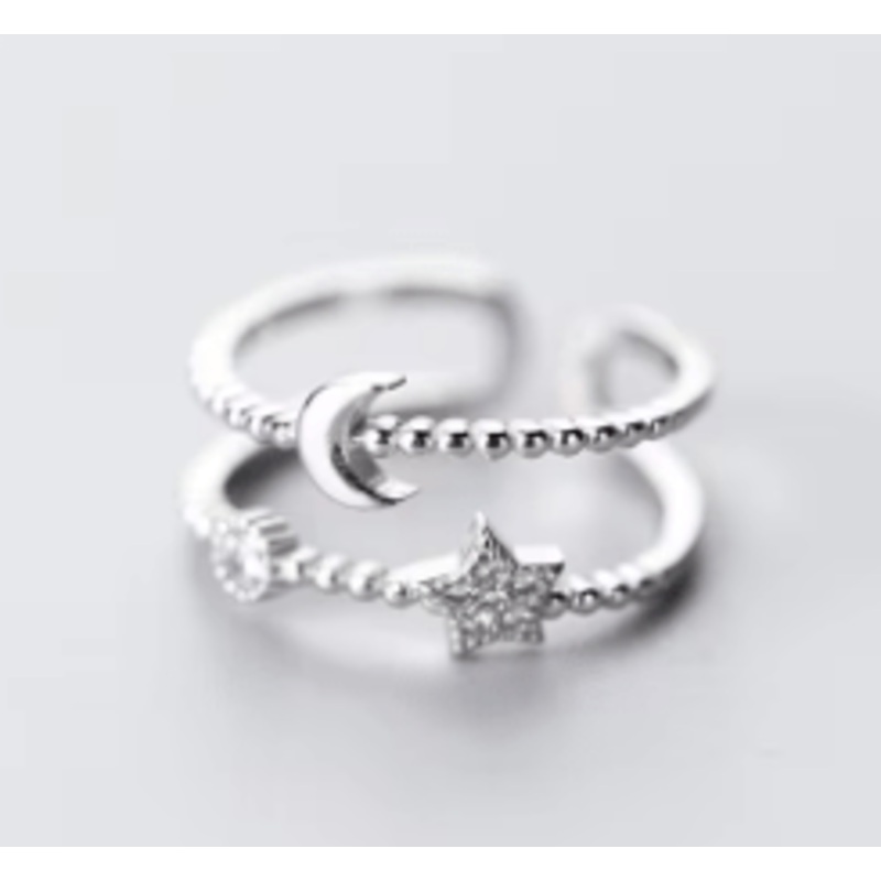 Double Layer Moon & Stars Adjustable Ring