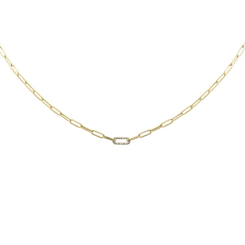 .06ct G SI 14K Yellow Gold Diamond Paper Clip Pendant Necklace 18" Long