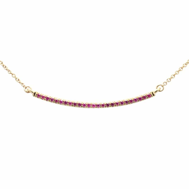 .18ct G SI 14K Yellow Gold Natural Ruby Gemstone Bar Pendant Necklace 18" Long