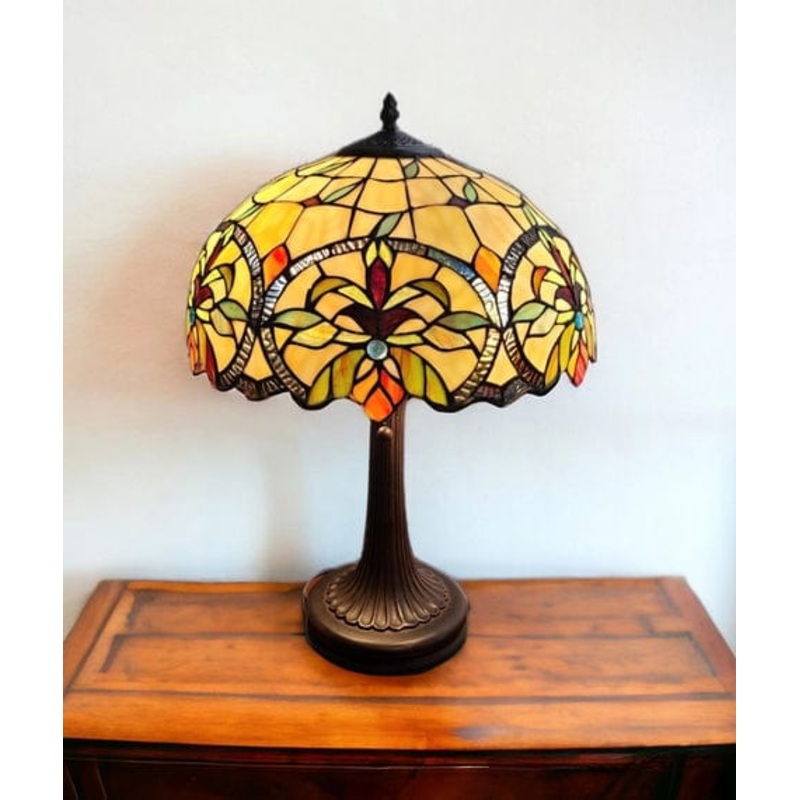 23" Stained Glass Two Light Jeweled Floral Table Lamp