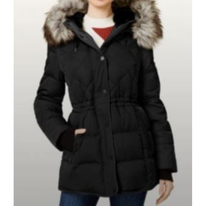 BCBGeneration Faux-Fur-Trim Hooded Puffer Coat Sz Small