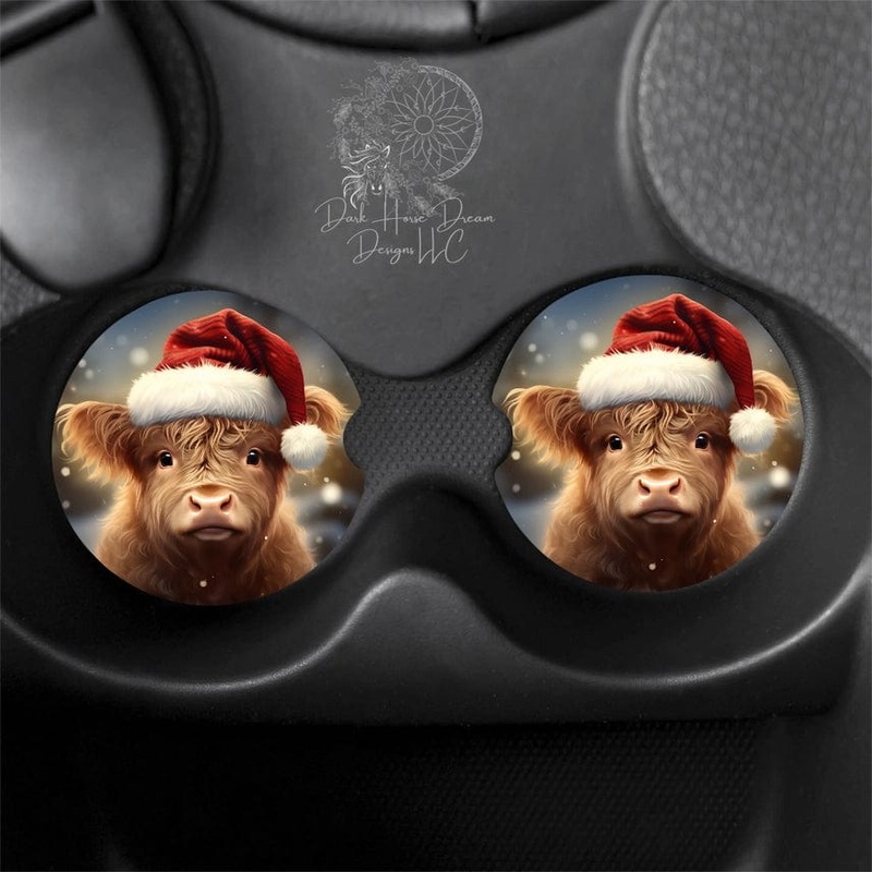Christmas Baby Highland Cow Ceramic Car Coaster
