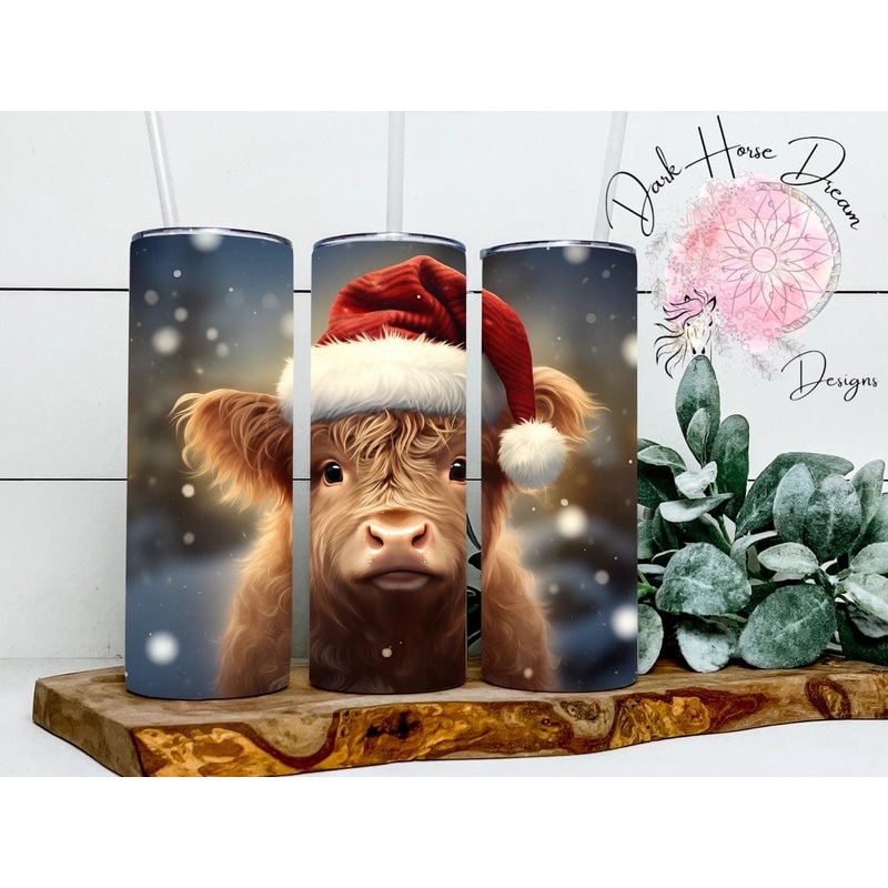 Christmas Highland Cow Skinny Tumblers Made in the USA