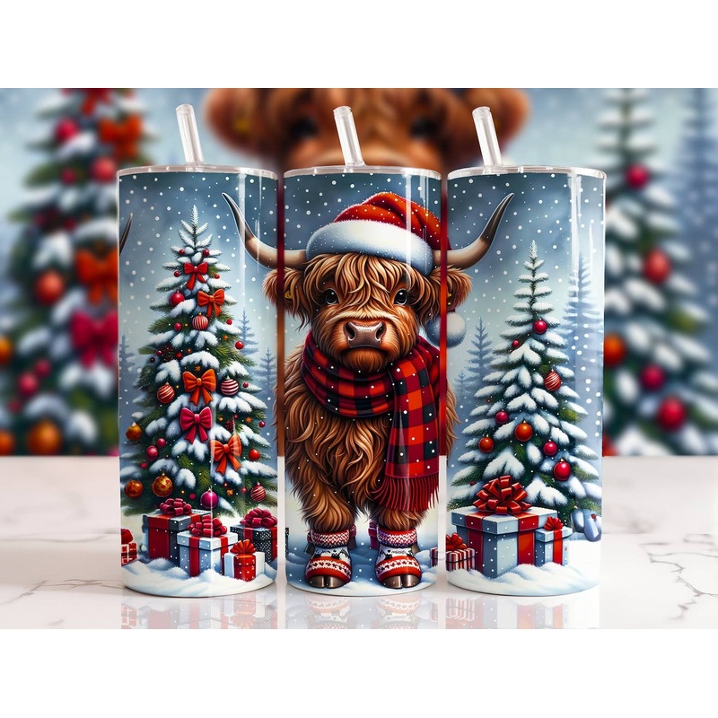Christmas Tree Highland Cow Tumbler