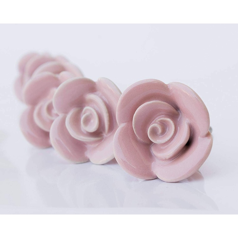 Rose Ceramic Knobs Set of 6-Handcrafted Victorian Style Pink
