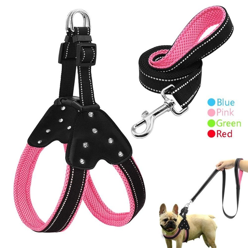 Rhinestone Cute Harness & Leash Reflective Nylon Set For Your Dog *