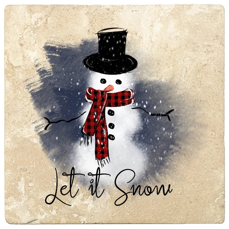 Snowman - Let it Snow Coaster Set Christmas by Krebs - 4" Travertine Coasters -