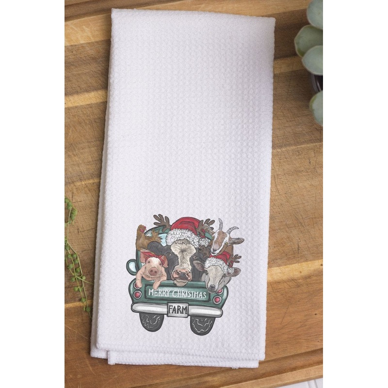 Merry Christmas from The FARM!  Cute Farm Animal Holiday Kitchen Towel