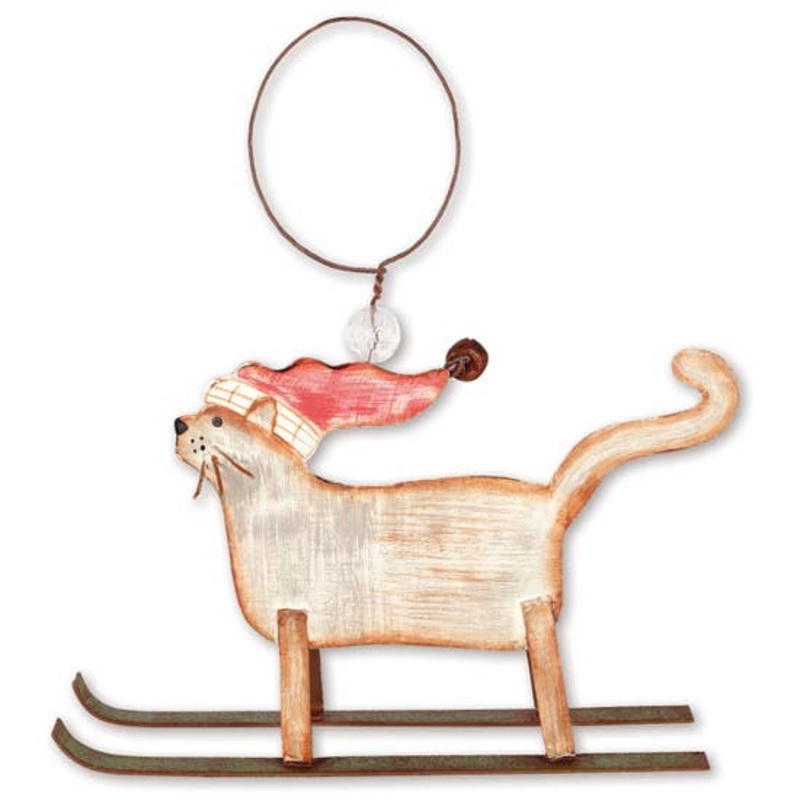 Skiing Weiner Dog or Cat Metal Art Ornament