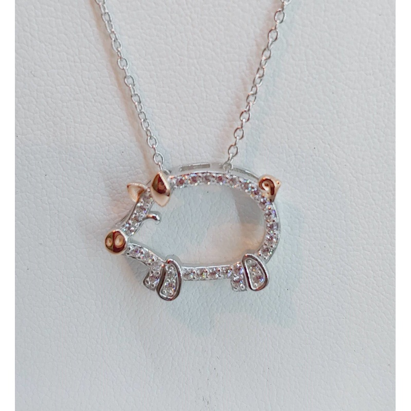Walking Piggy Necklace with CZ and Rose Gold Accents