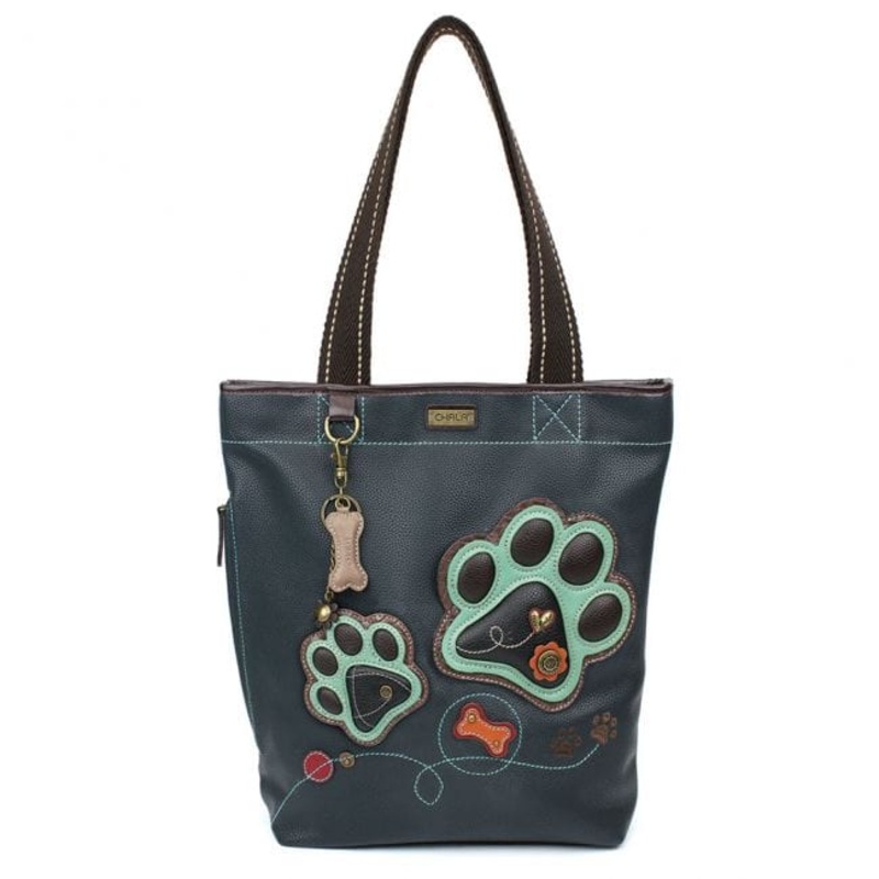 CHALA - TEAL PAW PRINT - EVERYDAY ZIP TOTE II*