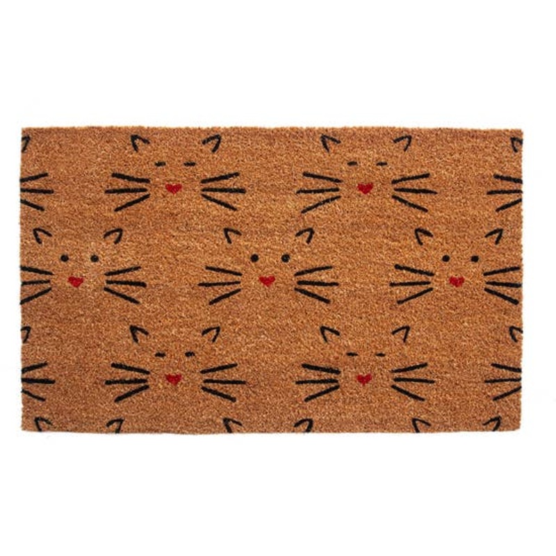 Love Cats Coir Welcome Mat Handmade Cute Kitty Faces Welcome You Home!