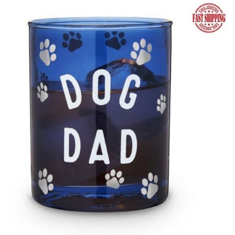 Dog Dad Cocktail Glass Blue 11oz.-Helps Rescued Animals!
