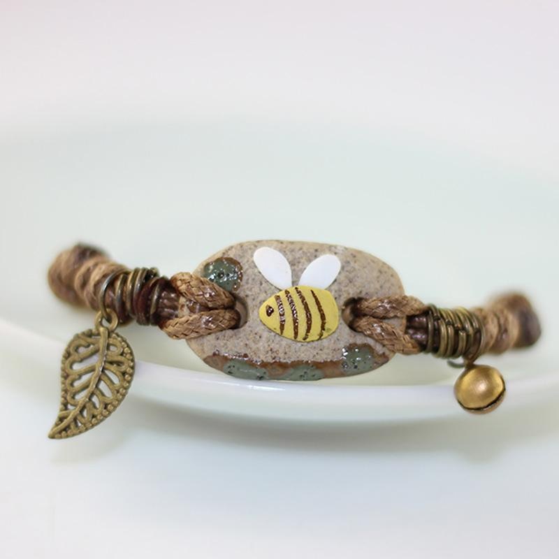 Ceramic Bee Charm Bracelet Bronze Mens/Ladies Wristband Bangle, So CUTE!