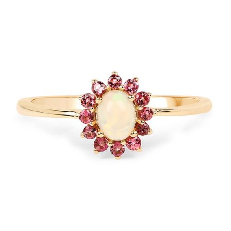 Opal and Pink Tourmaline Ring-Dainty and Sweet, Perfect for October Babies!