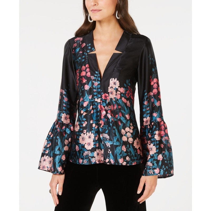 Nanette Lepore Silk Floral-Print Top Size Med