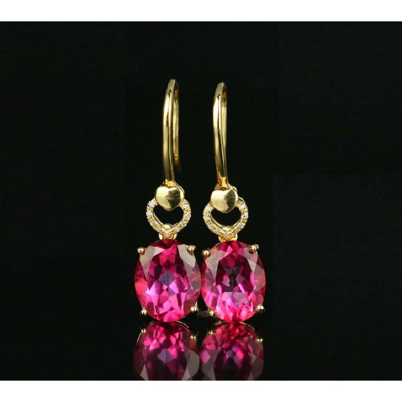 Spectacular 18K Gold Pink Tourmaline and Diamond Earrings, 5.36 ctw
