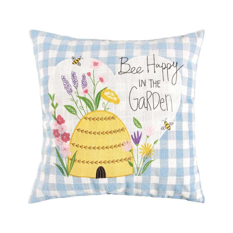 Spring Bee Happy In Blue Throw Pillow*