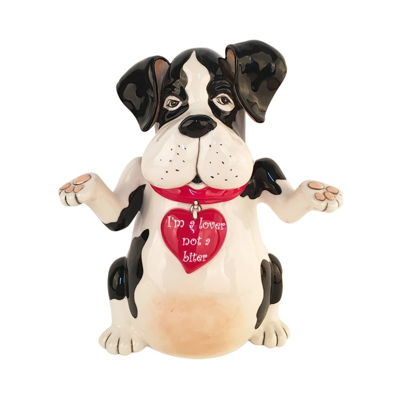Cookie Jar-Cute Dog:  I AM LOVER NOT A BITER Treat Jar