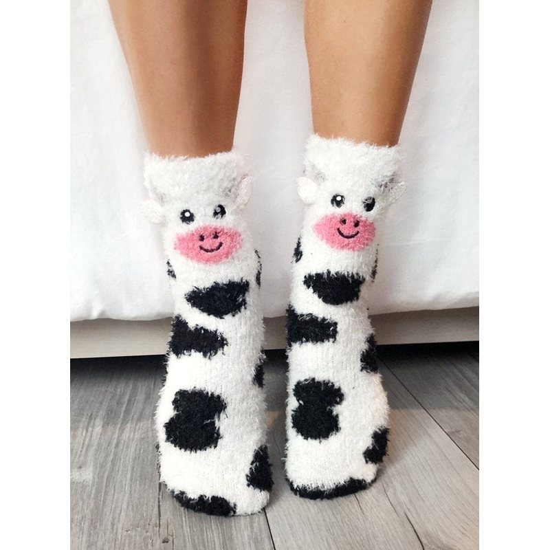 Cow Crew Slipper Socks Soft and Fuzzy Women's