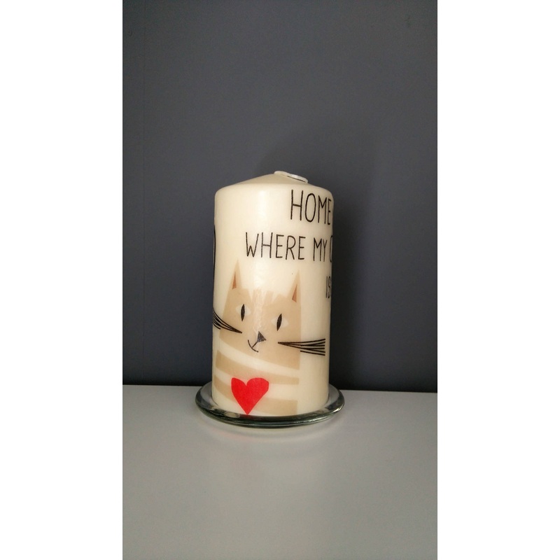 Cat Decorative Pillar Candle:  Home is Where My Cat Is