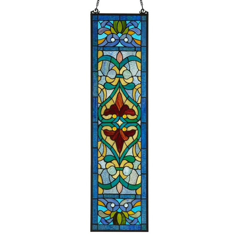 Lani Blue Victorian Stained Glass Window Panel 36"H