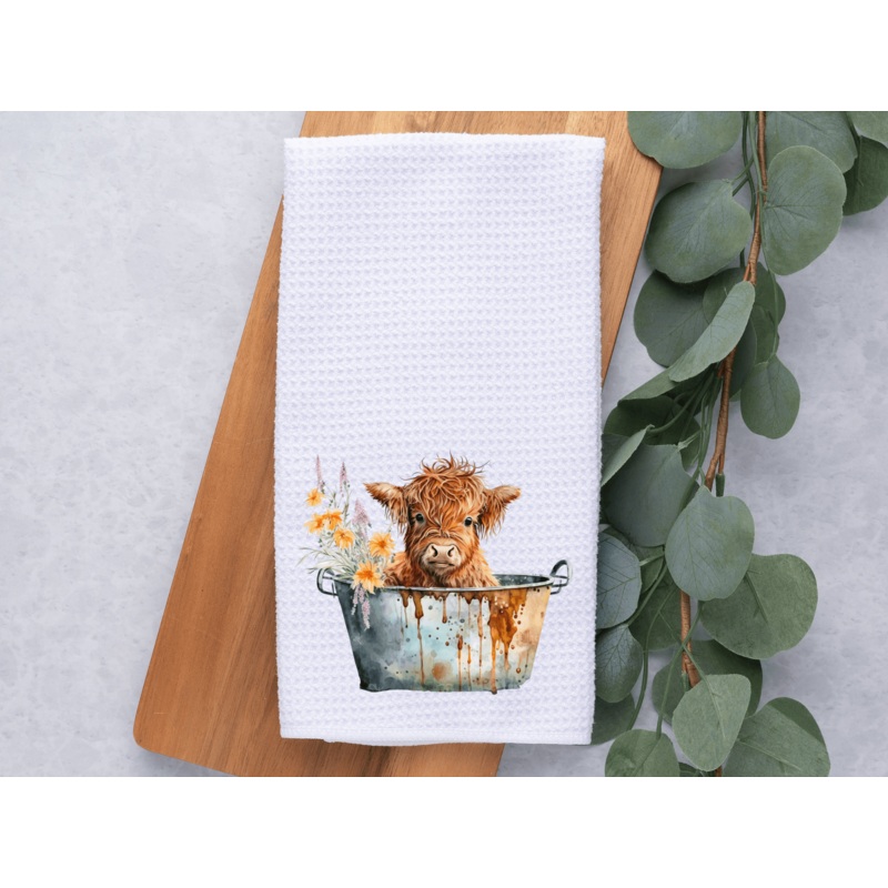 Baby Highland Cow Bath Time Kitchen, Dish,Hand Towel