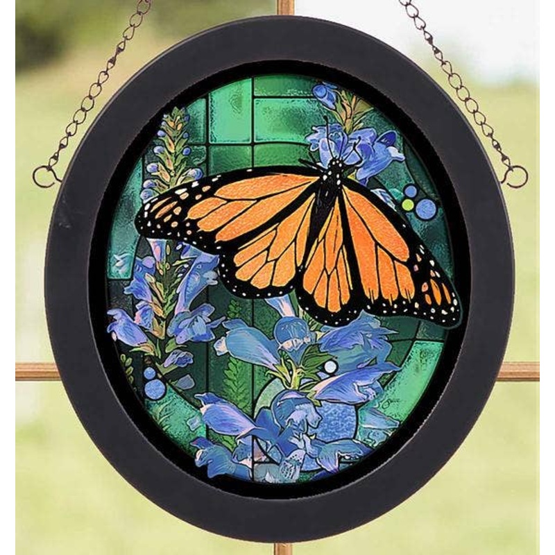 MONARCH BUTTERFLY FRAMED 9X8 OVAL COLORED GLASS