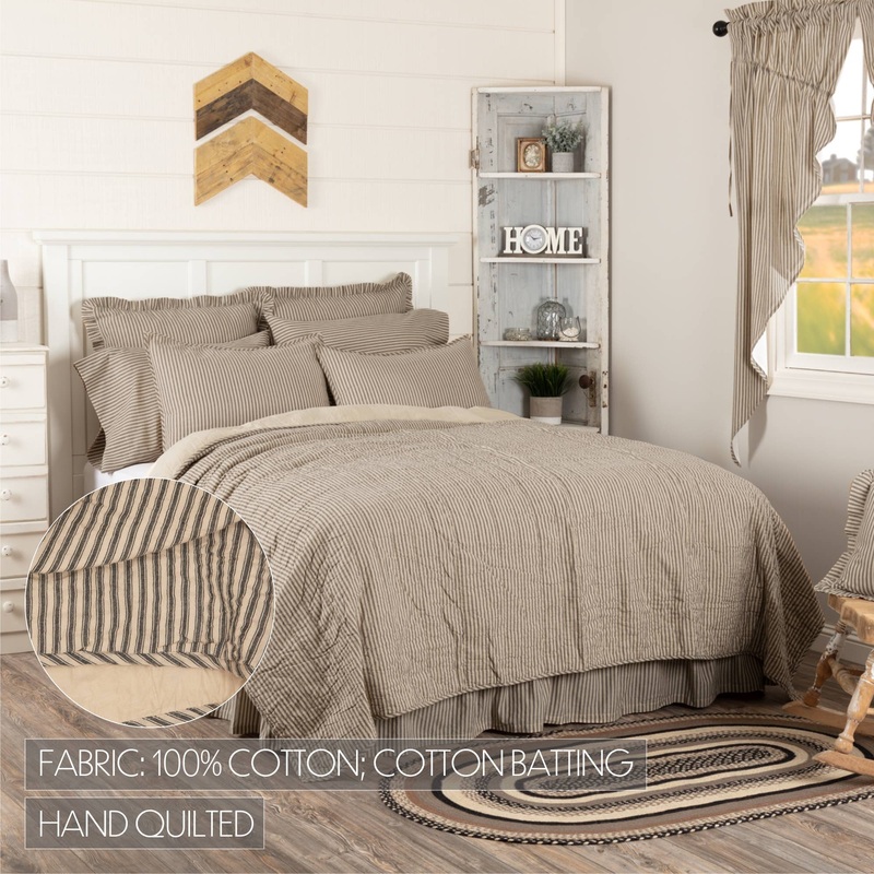 VHC Brands - Sawyer Mill Charcoal Ticking Stripe Twin Quilt Coverlet 68Wx86L