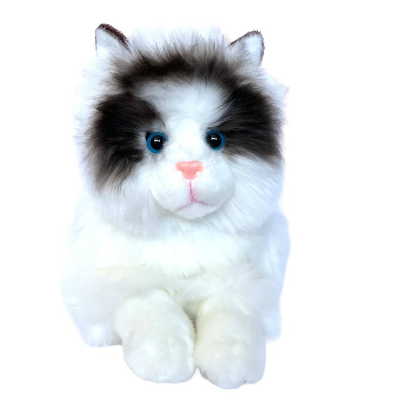 Ragdoll Cat Fluffy White & Black Kitten Stuffed Animal by Auswella 16" Plush- Laying