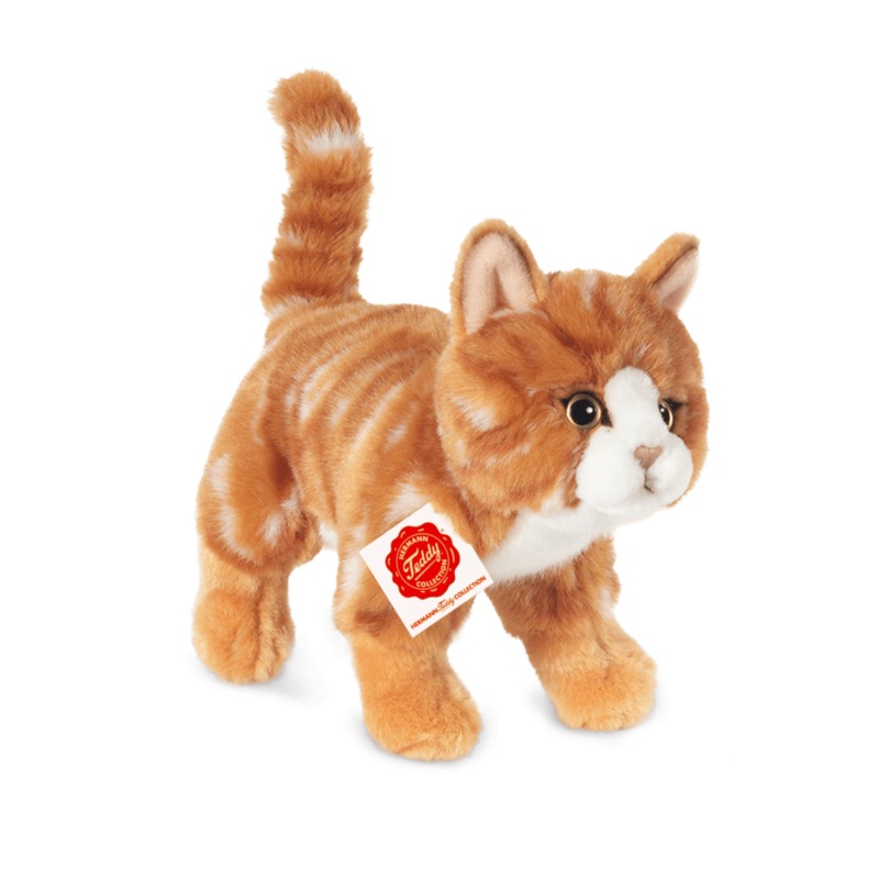 Red & White Plush Tabby Cat Standing 20 cm by Teddy Hermann
