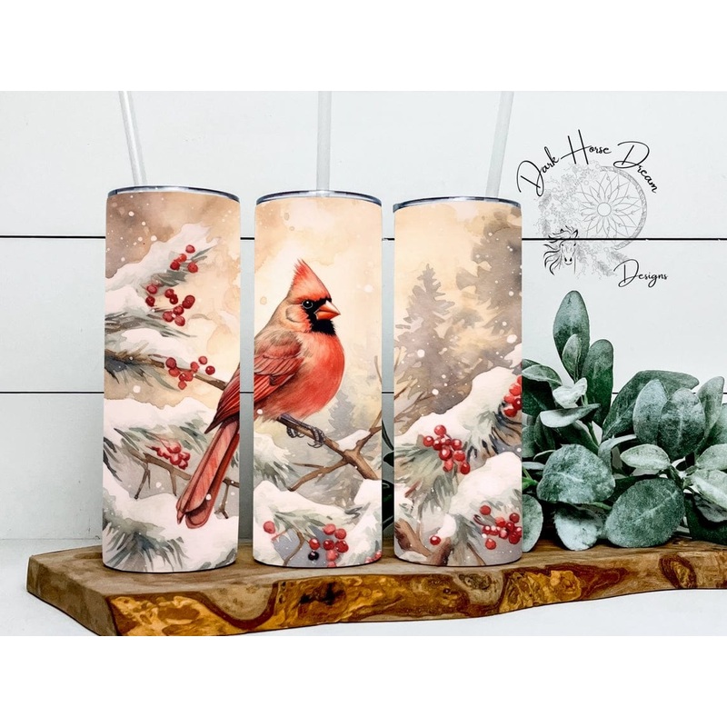 Rustic Vintage Winter Cardinal Skinny Tumbler